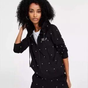 Karl Lagerfeld Petite Mini Pearls Zip-Up Hoodie XL NWOT